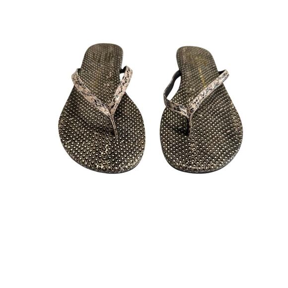 House of Harlow 1960 Colton Snake Embossed Leather Flip Flops Size 7 Boho Chic - Picture 4 of 9